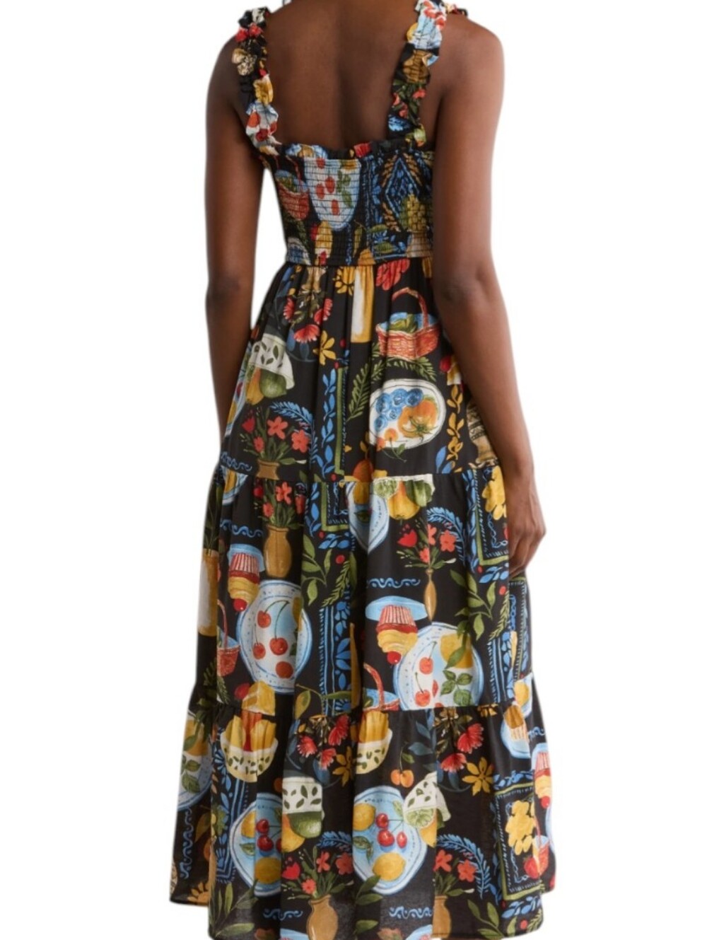 Blu Pepper Black Fruit-Print Tiered Midi Dress...Size Large - Picture 2 of 10